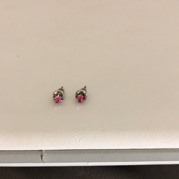 Square Pink Sparkly Stud Earrings - Picture 2 of 2